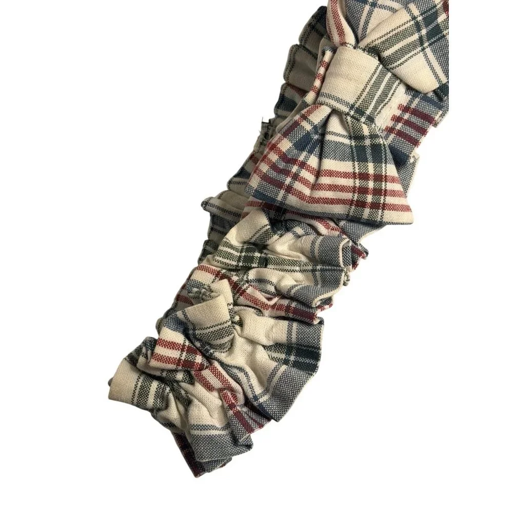 Longaberger‎ Medium Basket Garter Market Day Plaid Neutral Red Blue Cream Bow